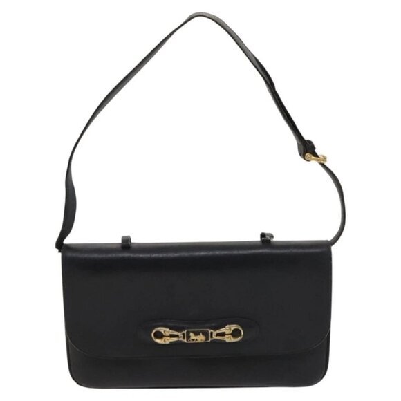 CELINE Shoulder Bag Leather Navy Gold Auth - Picture 2 of 16